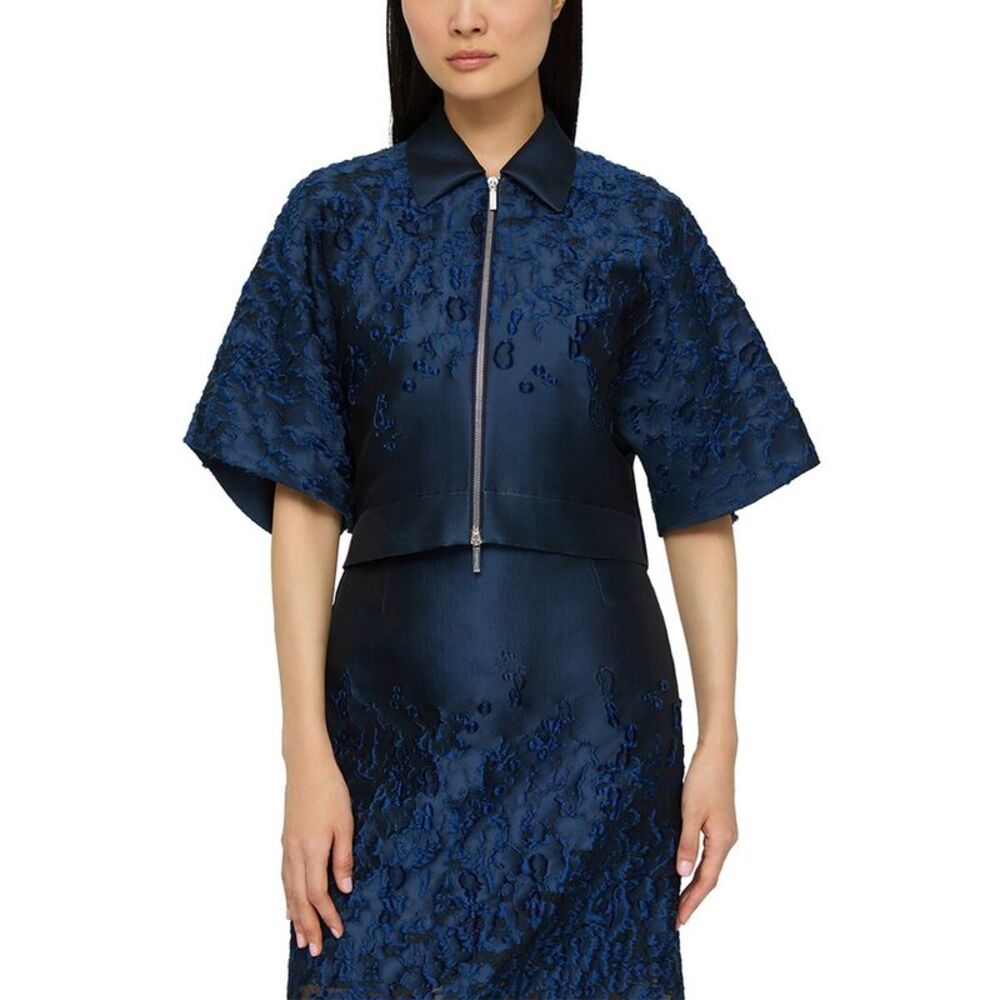Lafayette 148 New York Womens Zip Front Cropped Silk-Blend Jacket